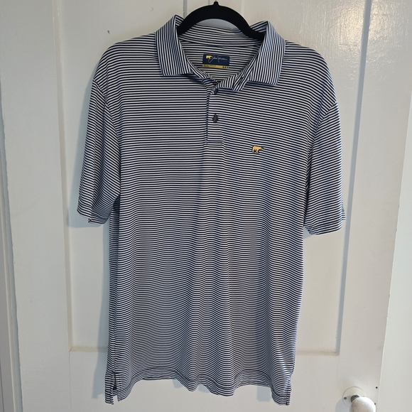 Jack Nicklaus Other - Jack Nicklaus Polo Shirt Men Size Medium Navy Blue White Stripe Golf Golden Bear